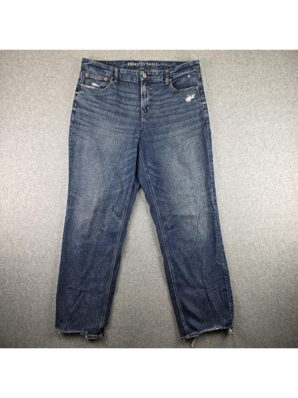 American Eagle Curvy Straight Jeans Womens 16 Tall Blue Stretch Raw Hem Denim